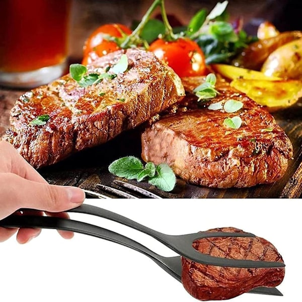 Stekt äggvändare Spatel | Nylon äggspatel | Stekning Vändning Grillning Kök Matlagning Verktyg | 2 i 1 Non Stick Flipper Matklämma Äggvändare Black