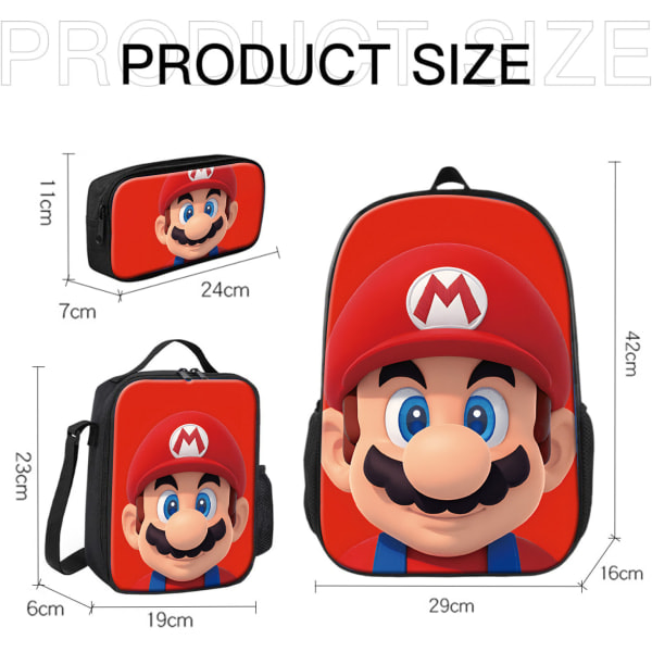 Super Mario Prinsessa Reppu Koululaukku Penaali Lounaslaukku Kolmiosainen Set