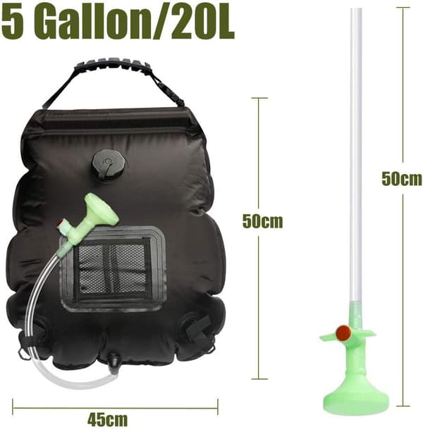 20L Solbruserpose, Campingbruserpose Solvarmet Vandpose Bærbar Campingbruserpose Klatring Udendørs Bruser med Slange og Brusehoved black