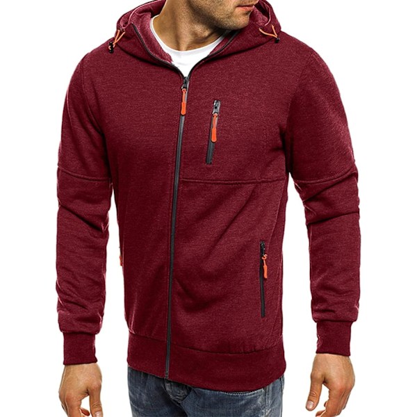 Herre hettegenser Sweatshirt glidelås opp lette jakker 2 Red M
