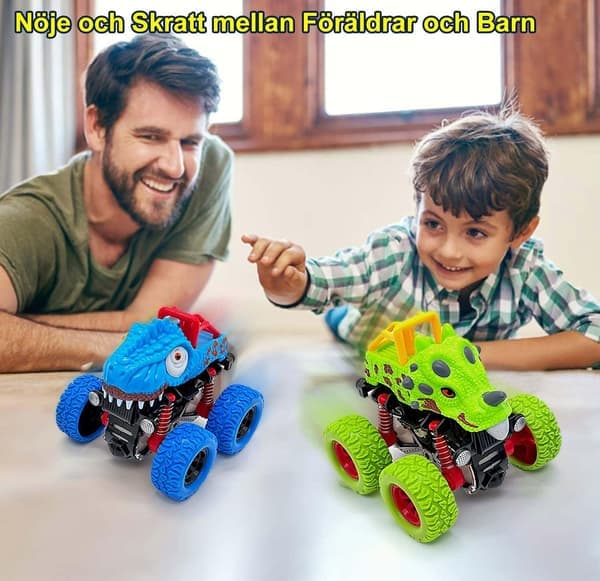 Dinosaurie Monster Truck – 2-pack friktionsfordon med pull-back för pojkar 2-4 år – Present
