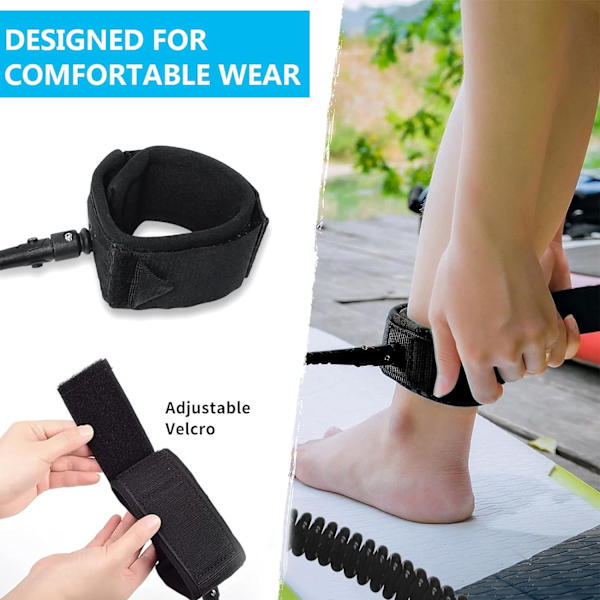 10ft Surfboard Leash 7MM, Retractable SUP Leash, Surfing Foot Leash för Longboards, Uppblåsbar Paddle Board, Kajak Black