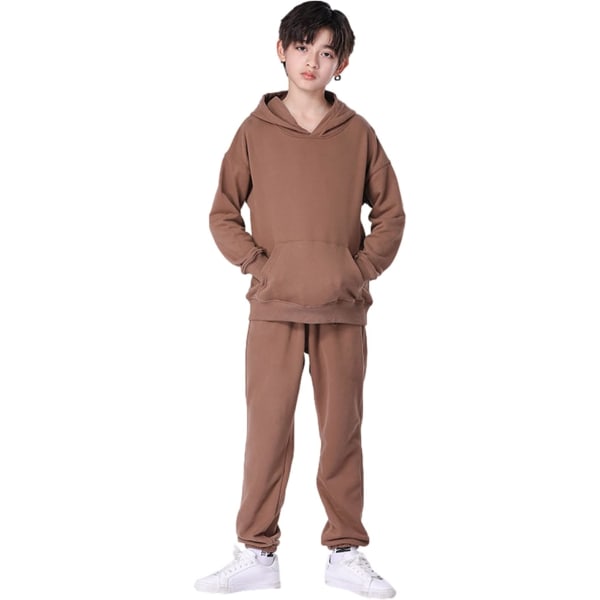 Brun träningsoverall för pojkar med byxor och hoodie set (11-12 år) brown 11-12