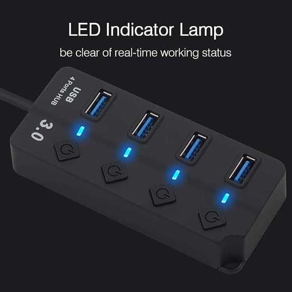 USB 3.0 Hub med Switch LED Strømadapter