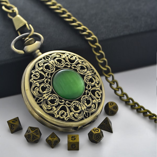 Mini DND Tärningssats med Steampunk Brons Hålbox för Fickur, 7-delad Polyhedral Metalltärningssats, Dungeons & Dragons Present gem