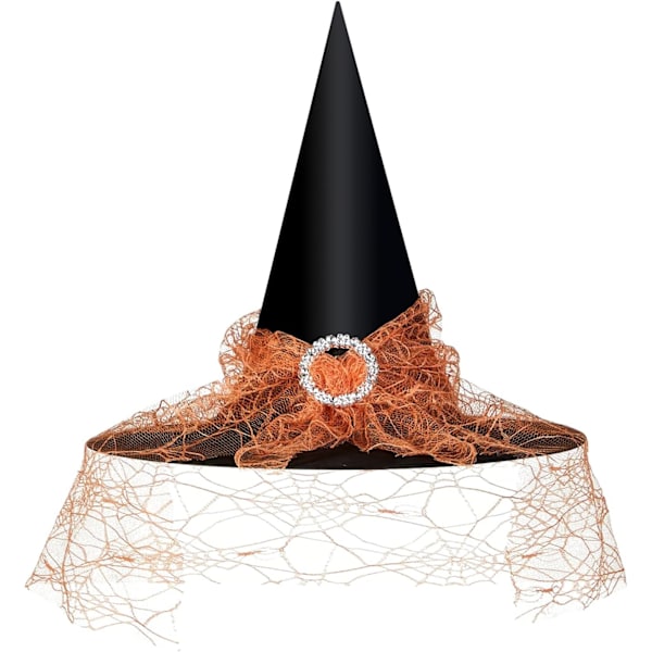 Heksehatt for kvinner, Mesh Lace Fancy Dress Wizard Kostymetilbehør for Cosplay-fester Orange Lace