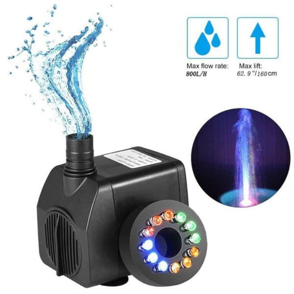 Springvandspumpe, Havepumpe, Springvandspumpe med 12 Farverige LED-lys