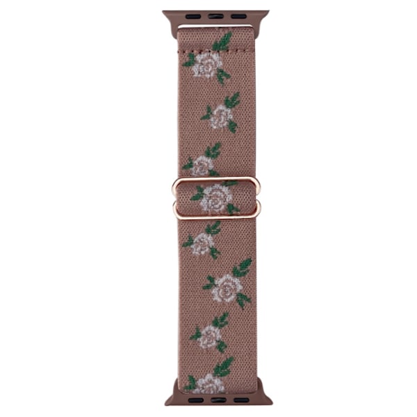Blomster Sportbånd Kompatibel med Apple Watch, Kvinders Elastisk Vævet Nylon Enkelt Loop Broderet Blomsterprint Urrem til Flere Serier Green leaf pink rose dark pink 38/40/41mm