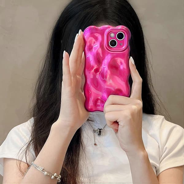 Etui til iPhone 14 Pro, Søtt ensfarget krøllete bølgete støtsikkert TPU-deksel