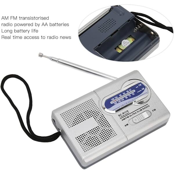 Bärbar radio, AM FM transistorradio med stor högtalare, batteridriven transistorradio, passar för seniorer och hem