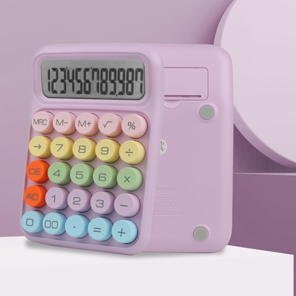Värikäs elektroninen laskin, 12-numeroinen suuri LCD-näyttö ja suuret pyöreät napit, makeisenvärinen pöytälaskin toimistoon, kouluun, kotiin (violetti)
