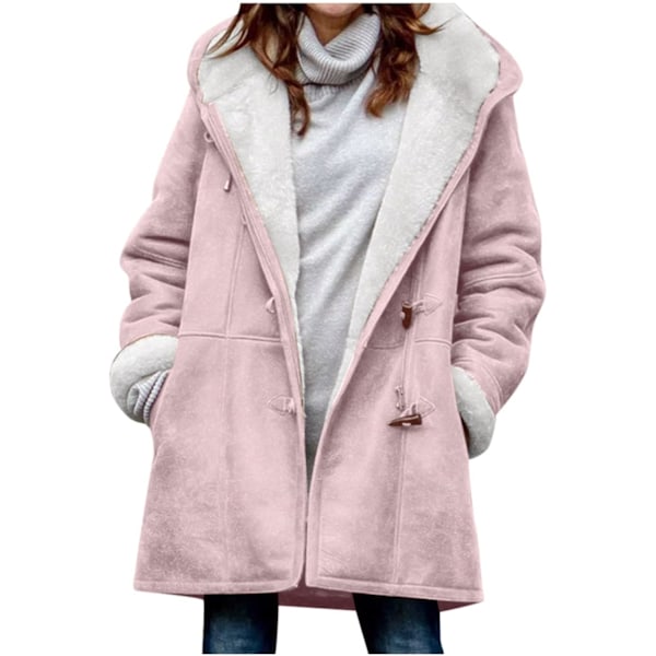 Damer Vinterjakker Udsalg Plus Størrelse Dame Fleeceforet Jakke Hoodies Lomme Uld Casual Hættetrøjer Horn Knapper Casual Varmt Jakke Trench L 01 Pink
