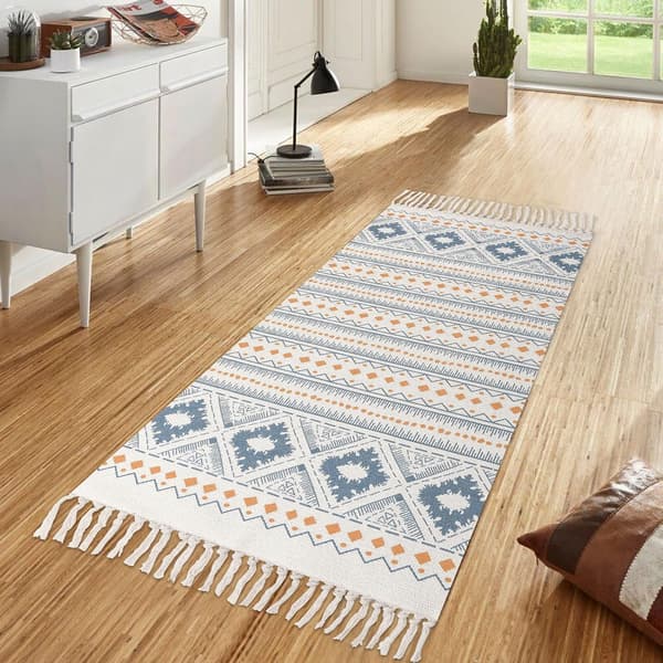 Vaskbar bomuldstæppe, løber boho frynsetæppe vintage tæppe 60x90 cm