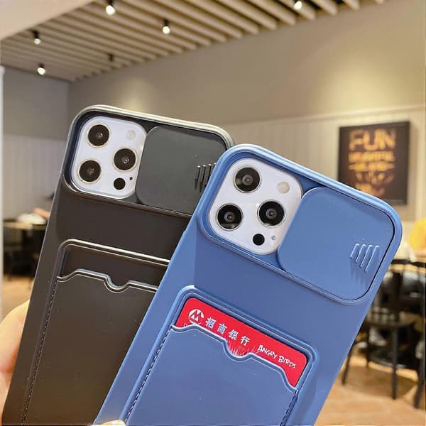 TPU-deksel med kortholder og skyvbar linsebeskyttelse for iPhone 15 Pro Max