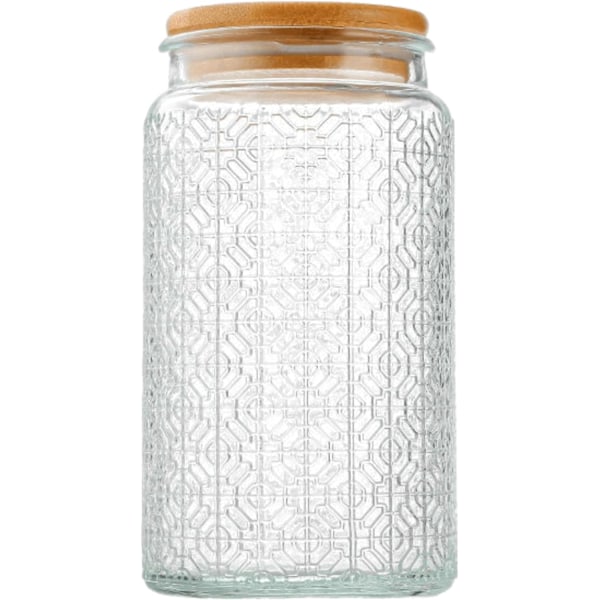 Lasiastia ilmatiivillä puukannella, 35oz Vintage lasinen keittiön säilytystölkki, koristeelliset lasiset elintarvikesäilytysastiat (ikkunaruudukko) Window Grilles
