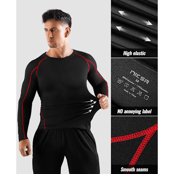 Pakke af Langærmede Løbetoppe til Mænd, Base Layer Kompressions Top T-Shirts, Hurtigtørrende Fugttransporterende Gym Atletisk Træning Workout Tee Shirts L Black+gray
