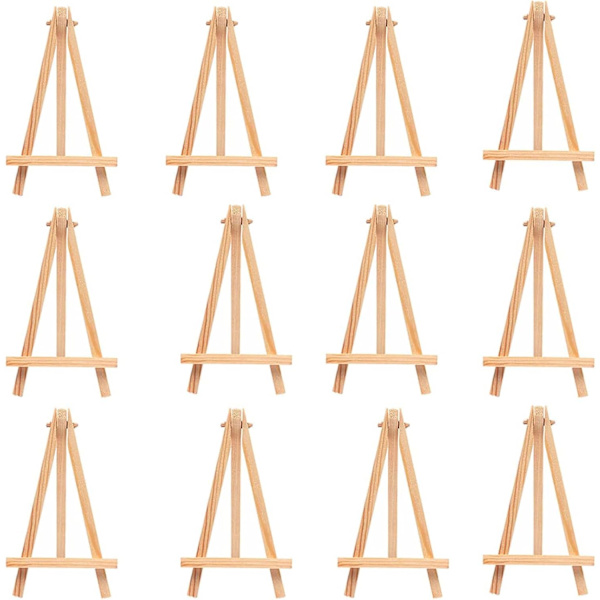 12 x Trä Mini Staffli Triangel Ram, Bröllop Bordskort Stativ Display Hållare, Barn Målning Hantverk Konstnärs Material