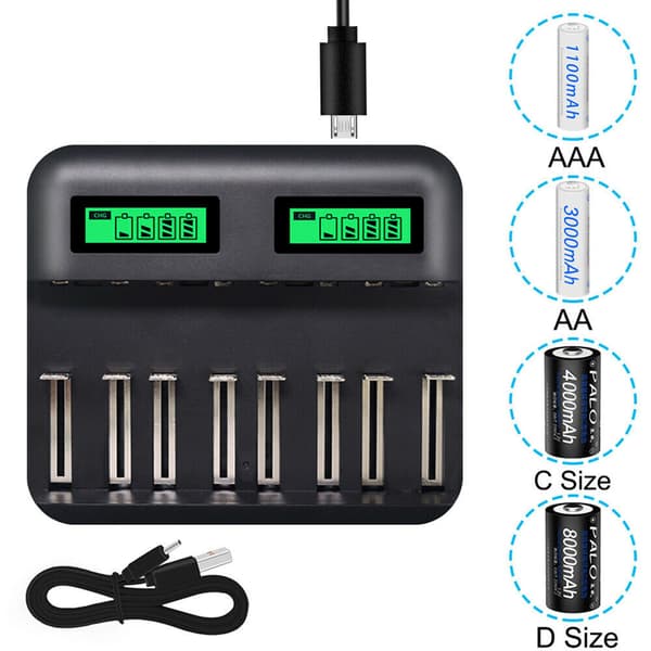 8-Slots Multifunktionel LCD Smart Batterilader