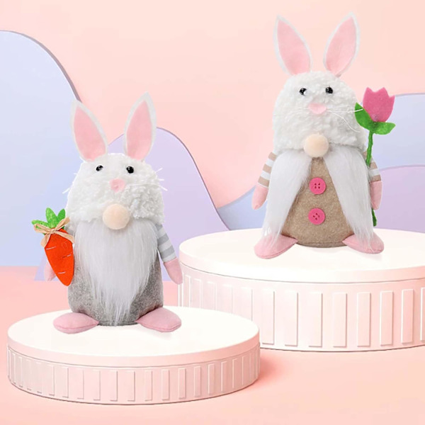 Pääsiäispupun kääpiökoristeet, 2 kpl Pehmeitä kevätpupun kääpiökoristeita munien ja porkkanoiden kanssa Ostergnome2