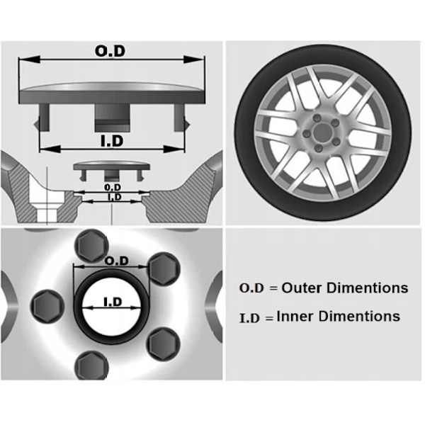 4-Paketti - Keskihatut/Vannemerkit - Autoille Thunder Black and White 56MM