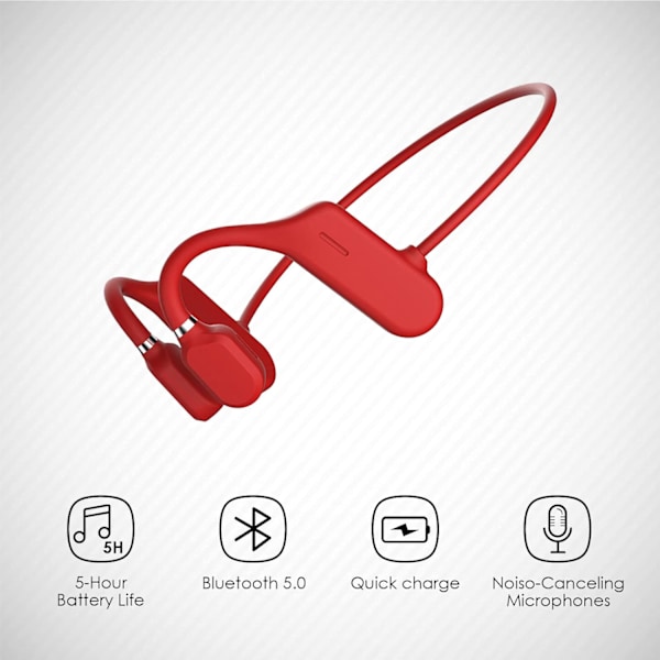 Luujohtokuulokkeet Bluetooth Open Ear Langaton HiFi Stereo -kuulokkeet mikrofonilla urheiluun, kuntoiluun, pyöräilyyn, juoksuun, ajamiseen (punainen) Red