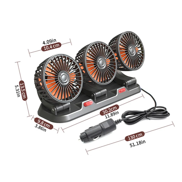 12V Bil Køretøjsventilator Trebladet Ventilator, Bil Aircondition Ventilator Radiator Køleventilator
