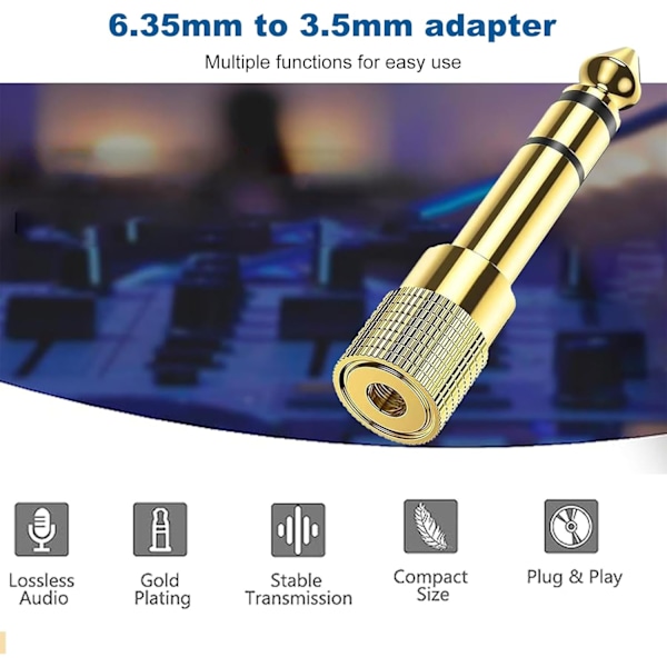 Hodetelefonkontaktadapter 6,35 mm hann til 3,5 mm hunn lydstereoadapter, for keyboard digitalpiano forsterker øretelefon, etc, 2-pakning