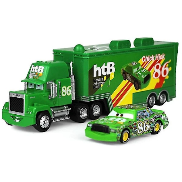 Bilar 2 3 Hahmoa: Salama McQueen, Kuningas & Chick Hicks & Mack-rekka Setä Metalli Valu Leikkiautot Chick Hick
