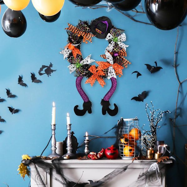 Halloweendekorationer, Halloweenkrans, 61 cm Halloween dörrkrans häxben krans dörrfönster spisdekoration inomhus utomhus
