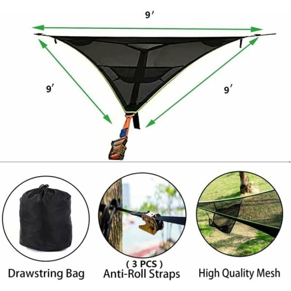 Stor triangel camping träd luft hammock 3 personers portabel hammock för utomhuscamping i trädgården