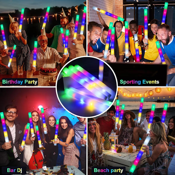 Bulk Glow Sticks, 30 stk. LED-skumstave med glød i mørke festartikler til bryllup, raves, koncert, fest