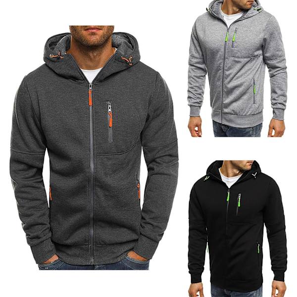 Herre hettegenser Sweatshirt Jakker Glidelås Opp Lett Jakker 2 Grey M
