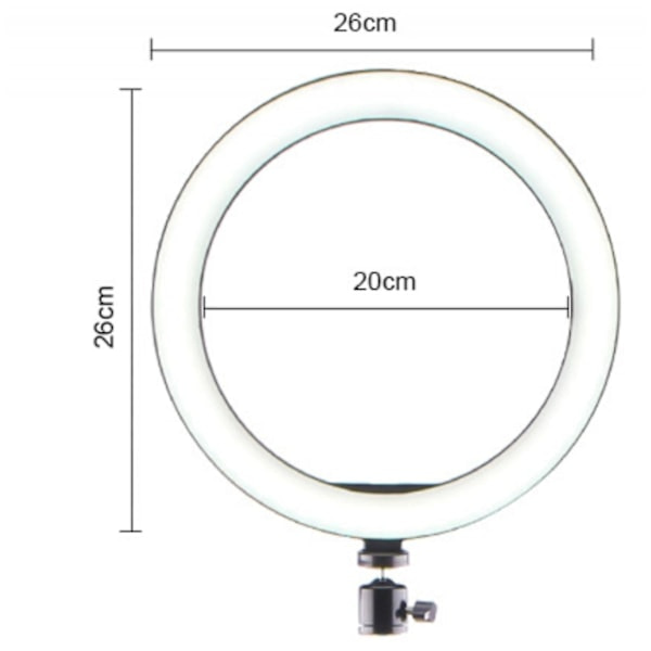 26 cm LED-rengasvalo meikkiin, rengasvalo videoille, studioon, meikkiin, himmennettävä, 3 valotilaa, helppo kuljettaa ja asentaa
