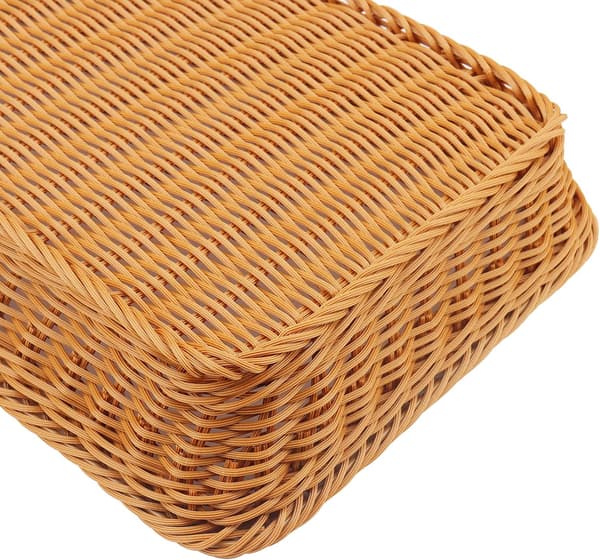 ST Rectangulär Poly Wicker Korg, 35 x 25 x 7,5 cm Imitation Rotting Fruktkorg Wicker, Vävd Brödserveringskorg för Kök, Stormarknader