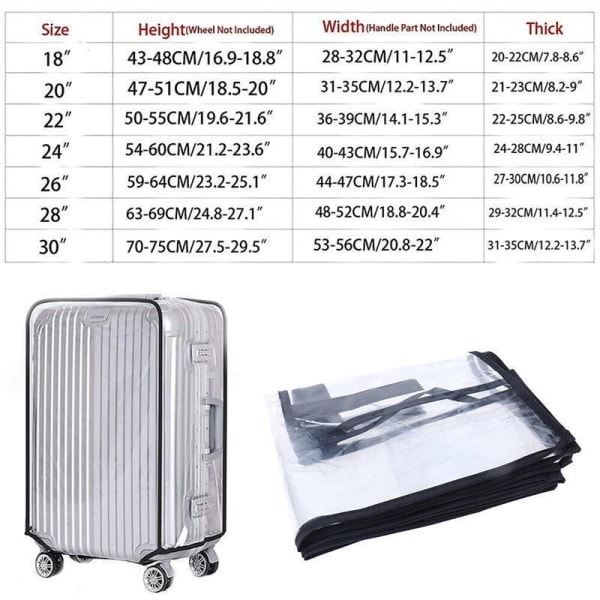 Transparent PVC-plastöverdrag för resväskor, skyddande överdrag 18-30 tum 26 tum 26 inches