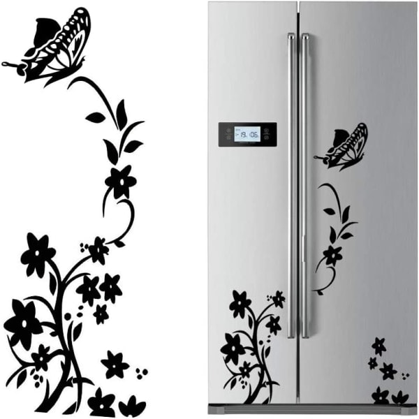 2 pcs Black Flower Vine Wall Stickers PVC Refrigerator Butterfly Remover