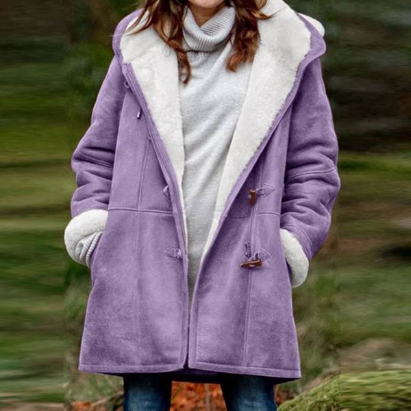 Damer Vinterjakker Udsalg Plus Størrelse Dame Fleeceforet Jakke Hoodies Lomme Uld Casual Hættetrøjer Horn Knapper Casual Varmt Jakke Trench 4XL 01 Purple