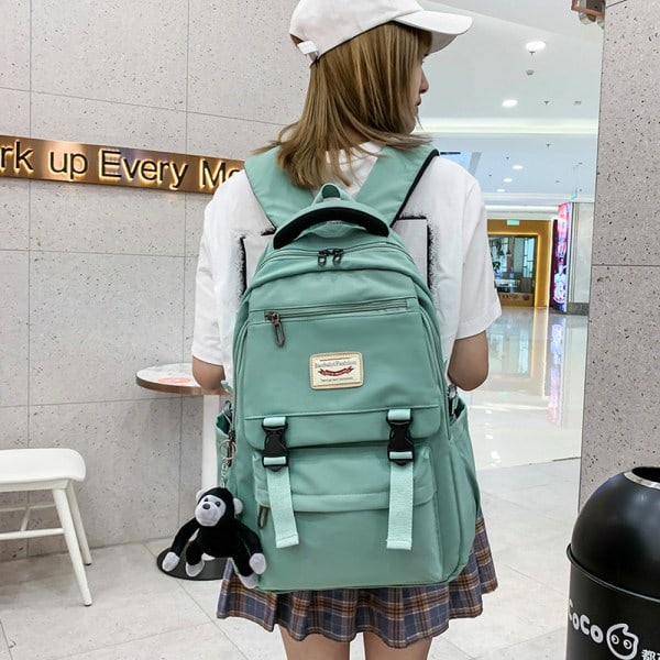 Dam Tjej Ryggsäck Axelväska Skolväska Koreansk Mellanstadieelev Universitetsstil Gymnastikväska Blå Blue