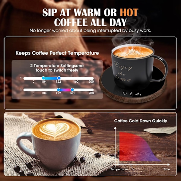 Kaffevarmer, Smart Elektrisk Drikkekop Varmer med Touch-teknologi og LED-display