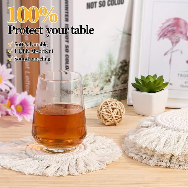 Pakke med 5 håndlavede Macrame Bomulds coasters, absorberende coasters til sidebord, boheme coastersæt