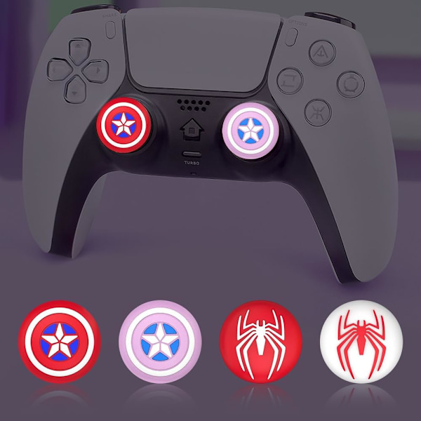 4 st mjuka silikontumgrepp, tecknade halkfria joystick-skydd, kontrollertumgrepp tillbehör reservdelar för PS4, PS5, Xbox Series