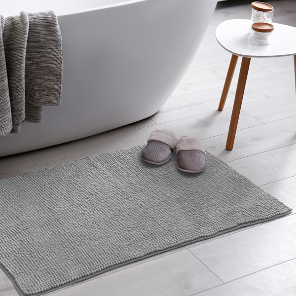 Antislip Bademåtte - Blød og Behagelig Mikrofibermåtte med Maskinvaskbar Design - Vandabsorberende og Hurtigtørrende (Lysegrå, 40x60cm) Light Grey