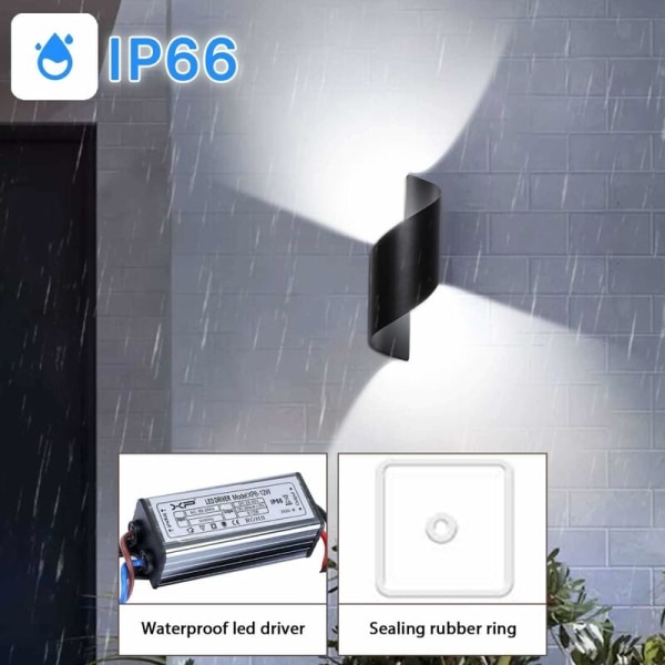 12W utomhusvägglampa LED vattentät IP66 modern utomhusvägglampa i aluminium (svart 10W vitt ljus) vit