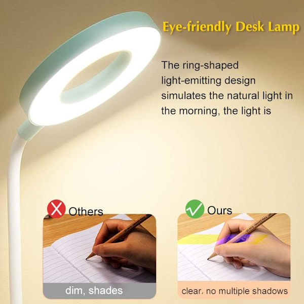 Fällbar LED-skrivbordslampa med pennhållare med fjärrkontroll och timerfunktion för ögonskydd Verde Versión de control remoto