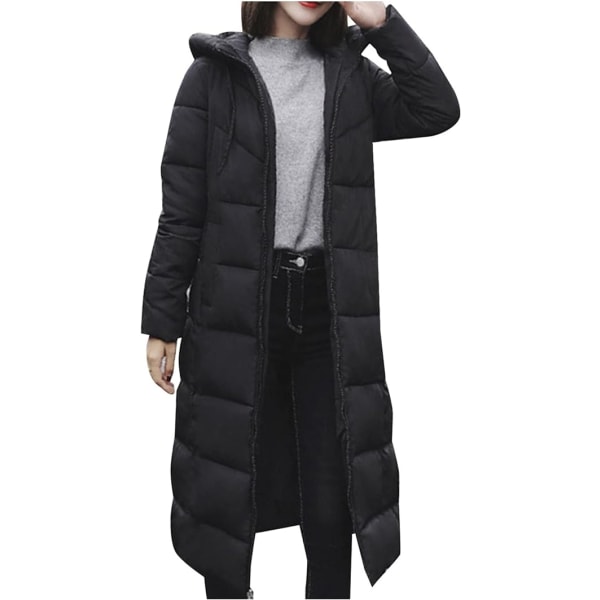 Sort vinter varm lang hættejakke frakke /L black L