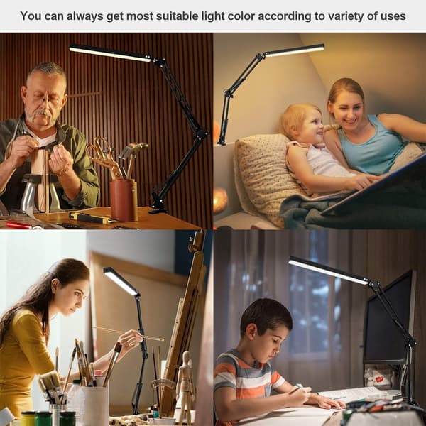LED-skrivebordslampe - Klipsbar LED-skrivebordslampe - Øyebeskyttelse - 3 lysmoduser, 10 lysstyrker