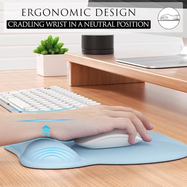 Ergonomisk musematte med håndleddstøtte i minneskum, komfortabel musematte for bærbar PC, smertelindrende håndleddstøtte Pure Blue