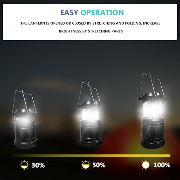 2 x Camping Lykta Batteridriven Bärbar LED Campinglampa med Fällbar Hängare, Tältlampor Vattentät Utomhus Hängande Lampa
