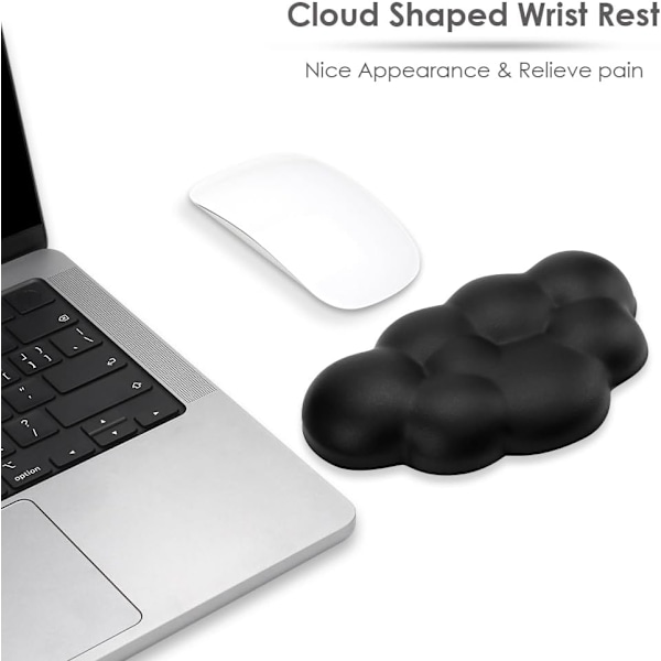 Håndleddsstøttepute for mus Ergonomisk Mykt PU-lær Memory Foam Håndleddssmerte Lindring Musematte med Anti-skli Base (Svart)