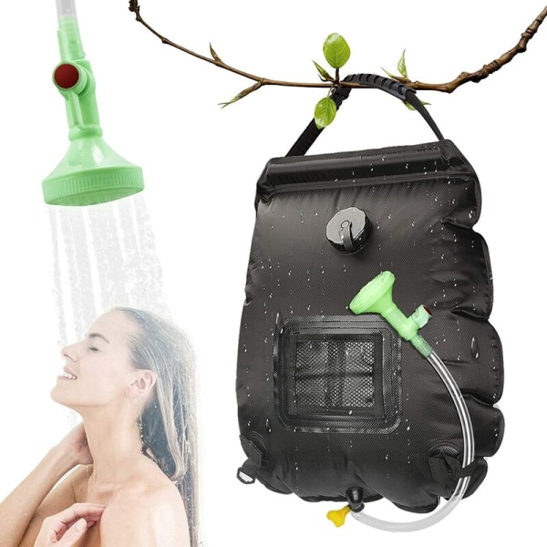 Solar brusetaske, 5 gallon/20L solopvarmet camping brusetaske med aftagelig slange og omskifteligt brusehoved til Campi